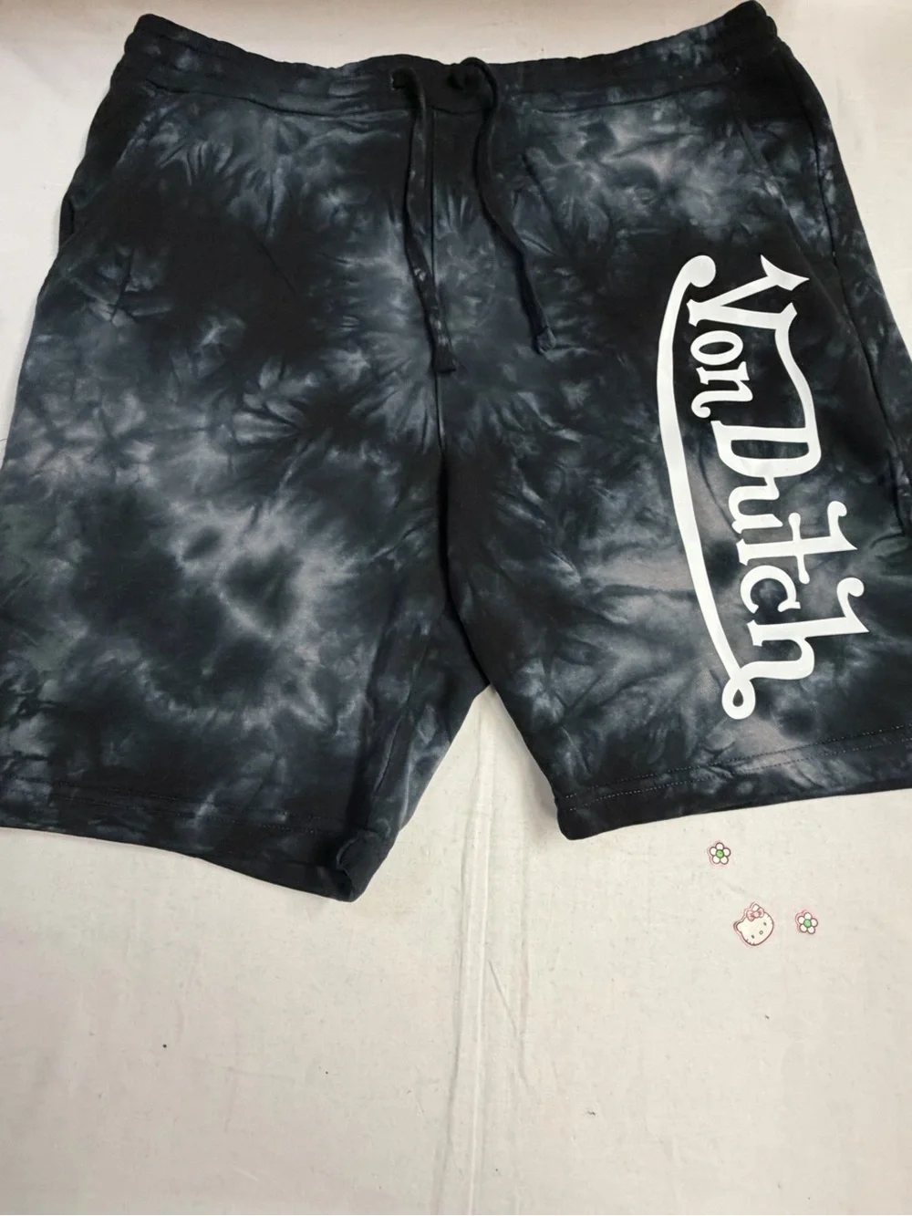 Von Dutch Black and White Tie-Dye Swim Shorts